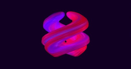 Video with abstract pink and blue painted brush strokes rotating on purple background. Ultra HD 4K movie. Screensaver for game, film or player, 3d digital animation for computer and mobile display.