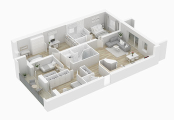 3D Floor plan of a home, 3D illustration. Open concept living apartment layout