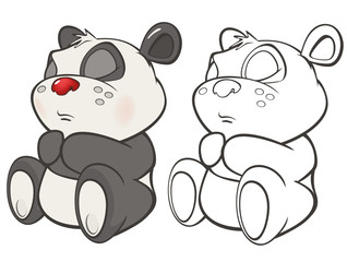 Vector Illustration of a Cute Cartoon Character Panda for you Design and Computer Game. Coloring Book Outline Set 