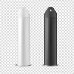 Vector 3d Realistic White Blank Spray Can, Spray Air Freshener Bottle Closeup Isolated on Transparent Background. Design Template of Sprayer Can for Mock up, Package, Advertising, Hairspray, Deodorant