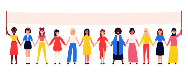 Vector flat design concept illustration of women of the world in a poster for your design