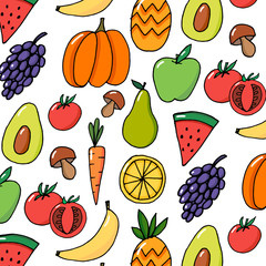 vegetables fruits hand drawn vector pattern colorful