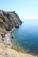 Beautiful picture of blue sea with mountains near