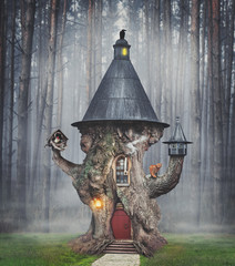 Fairy mystery tree house in fantasy forest