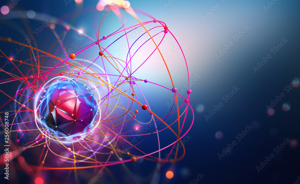 Poster Artificial Intelligence. Computer mind in technology of future. 3D illustration of an abstract digital brain in a global network web