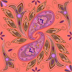 Seamless colorful pattern with paisley. Traditional bright ethnic ornament. Vector print. Use for wallpaper, pattern fills,textile design.