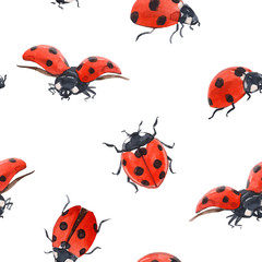 Fototapeta na wymiar Watercolor ladybug seamless vector pattern