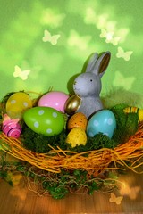 ostern hintergrund hase nest dekoration orange bunt