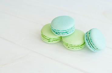 Cake macaron or macaroon from above, colorful almond cookies, pastel colors.