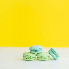 Cake macaron or macaroon from above, colorful almond cookies, pastel colors.