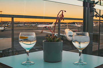 A refreshing drink at the airport terrace before catching a flight