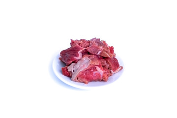 Obraz premium Fresh raw beef steak isolated on white background with selective focus