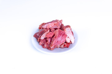 Fresh raw beef steak isolated on white background with selective focus