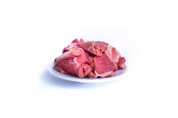 Fresh raw beef steak isolated on white background with selective focus