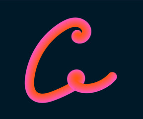 3D Vector tube of the letter C. Calligraphy vector illustration.