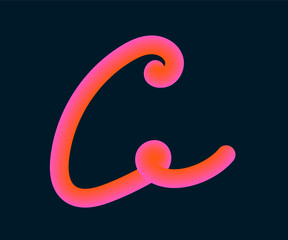 3D Vector tube of the letter C. Calligraphy vector illustration.