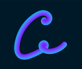 3D Vector tube of the letter C. Calligraphy vector illustration.