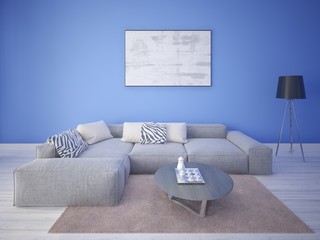 Mock up a perfect living room with a comfortable corner sofa and a stylish background.