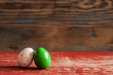 Easter eggs of wooden boards. Text
