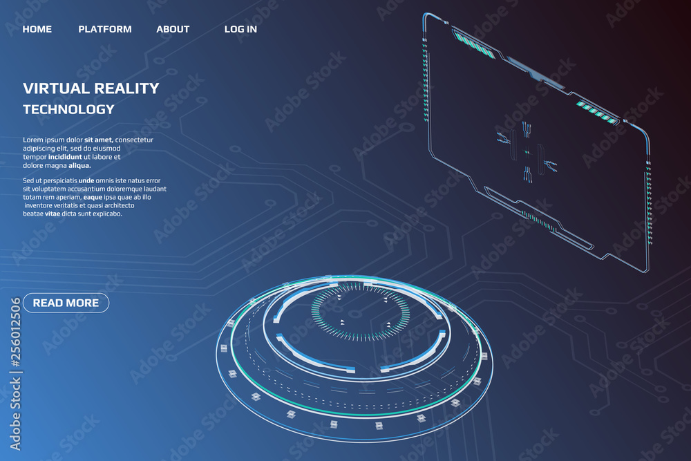Poster UI Futuristic Isometric 3D Technology Big Data Communication Transfer Concept. Scifi Display Gadget Virtual Reality Monitoring System Element For Web, Game, App Illustration