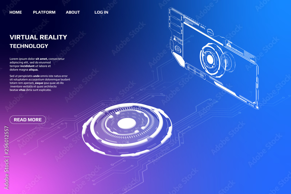 Fototapete ui futuristic isometric 3d technology big data communication transfer concept. scifi display gadget 