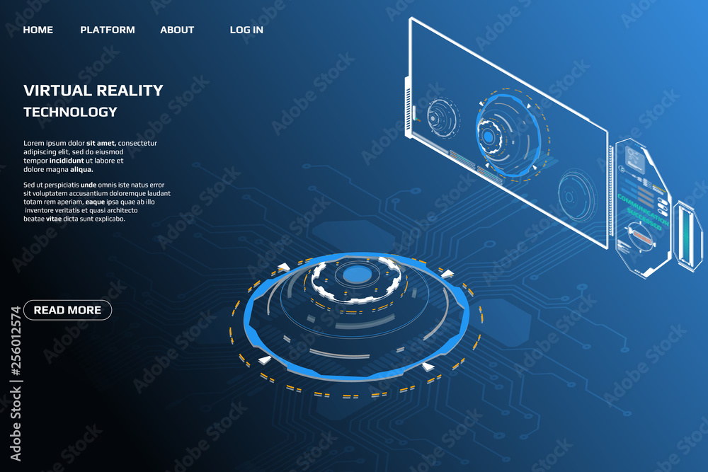 Fototapete ui futuristic isometric 3d technology big data communication transfer concept. scifi display gadget 