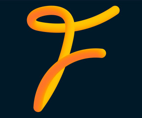 3D Vector tube of the letter F. Calligraphy vector illustration.