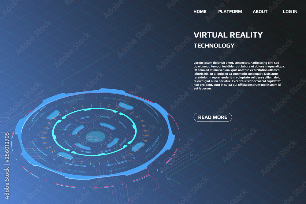 Poster UI Futuristic Isometric 3D Technology Big Data Communication Transfer Concept. Scifi Display Gadget Virtual Reality Monitoring System Element For Web, Game, App Illustration