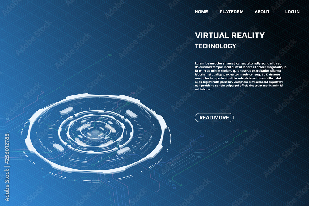 Poster UI Futuristic Isometric 3D Technology Big Data Communication Transfer Concept. Scifi Display Gadget Virtual Reality Monitoring System Element For Web, Game, App Illustration