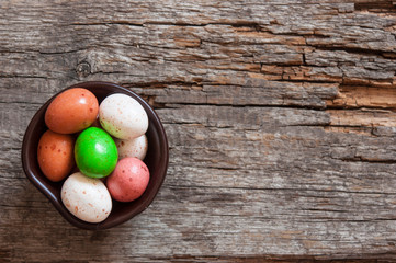 Easter eggs of wooden boards. Text