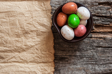 Easter eggs of wooden boards. Text