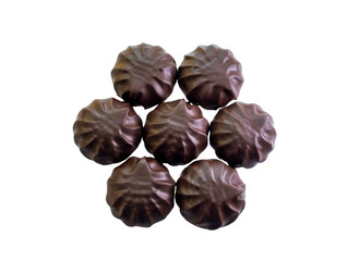 chocolate candies on white background