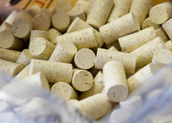 Corks at the Ready - Corks standby at the winery corking station on the bottling line. Sonoma...