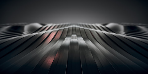 Elegant Luxury Black Metal smooth line background.  Abstract Dark metallic Stainless steel curve shapes. 3d render