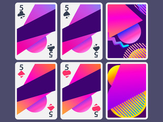 Playing cards in modern style. Gradient shapes, geometric objects. The reverse side of the playing card. Vector illustration