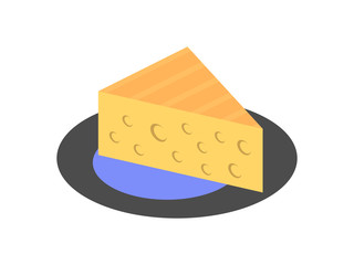 Triangular piece of cheese with holes icon. Vector illustration