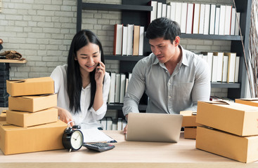 Entrepreneur young asian owner startup small business shop online. ecommerce concept.