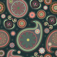 Seamless colorful pattern with paisley. Traditional  ethnic ornament,. Vector print. Use for wallpaper, pattern fills,textile design.