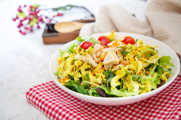 Roasted Chicken Cooked Twists and Mustard Sauce salad
