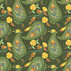 Seamless colorful pattern with paisley. Indian ethnic ornament. Vector print. Use for wallpaper, pattern fills,textile design.