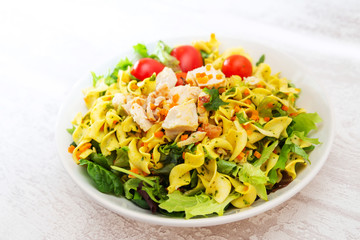 Roasted Chicken Cooked Twists and Mustard Sauce salad