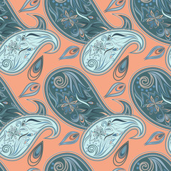 Seamless colorful pattern with paisley. Traditional bright ethnic ornament,. Vector print. Use for wallpaper, pattern fills,textile design.