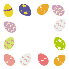 Easter frame with ornament eggs. Vector colorful ornamental eggs on a white background.