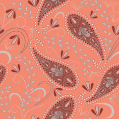 Seamless colorful floral pattern with paisley. Traditional bright ethnic ornament. Vector print. Use for wallpaper, pattern fills,textile design.
