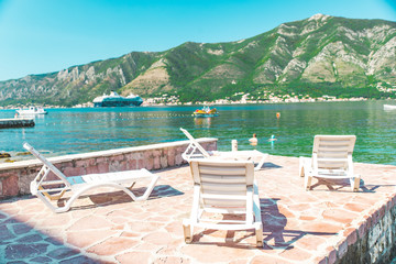 Fototapeta na wymiar cruise liner close to seashore in montenegro