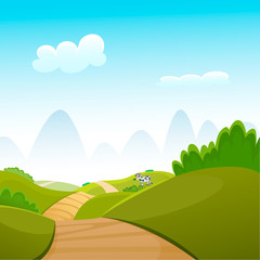 Obraz premium The cartoon illustration of the summer landscape