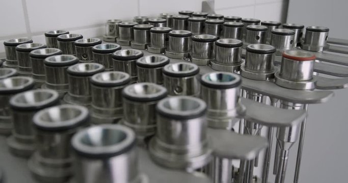 Tracking shot establishing steel dispensers in storage