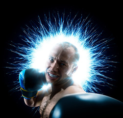 professional boxer isolated in black background dark