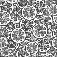 Seamless vector citrus pattern. Fruit background. Black and white pattern