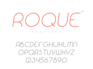 Thin line uppercase font. Latin alphabet letters and numbers. Vector illustration